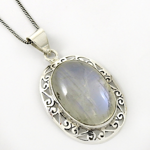 Bleu feu arc-en-ciel pierre de lune pierre ovale classique Boho pendentif 925 argent Sterling bijoux faits à la main pierre précieuse naturelle pendentif inde - Product Image 2