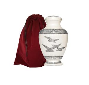 Urne funéraire en aluminium peint à fleurs en or blanc pour cendres humaines Fabricant Exportateurs d'urnes souvenir - Product Image 5