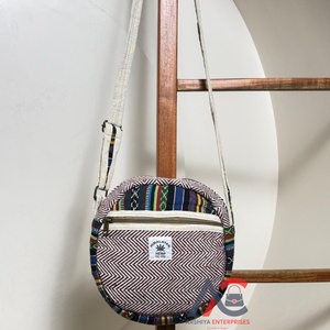 Premium Quality Handmade <b>Round</b> Hemp Crossbody Bag Eco-Friendly Boho <b>Sling</b> Bag with Zipper Pocket Natural Hemp Shoulder Bag - Product Image 1