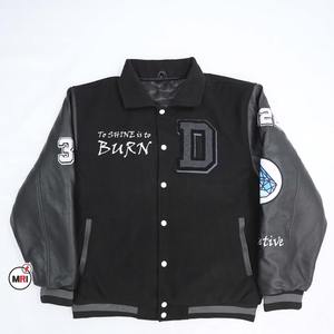 Veste universitaire pour hommes Nouveau style tendance Patchwork Broderie épaules tombantes Logo PU Manches en cuir avec veste en coton vintage pour hommes - Product Image 5