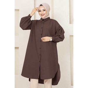 Camisa Hijab de Corte Ovalado, Túnica de Talla Grande, Blusa Estampada de Algodón Marrón, Estilo Casual de Verano para Musulmanas - Product Image 2