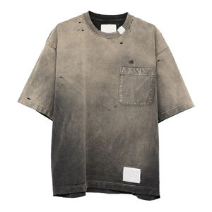 T-shirts personnalisés pour hommes de haute qualité, coupe régulière, poids lourd, col côtelé, Streetwear, logo vierge à l'avant, teint uni 100% coton - Product Image 3