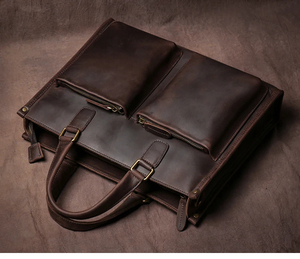 Classic Genuine Leather Laptop Messenger Crossbody Portable Korean Style Shoulder Strap Large Capacity Work Bag Zipper Closure - Product Image 3