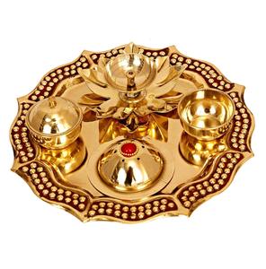 Pooja Thali de plata alemana, paquete de 2 placas de Pooja, decoración del hogar, meditación, Yoga, cubiertos, decoraciones de Diwali, regalo de Diwali - Product Image 2