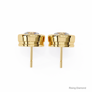 1,0 Ct corte redondo laboratorio cultivado diamante bisel Stud pendiente oro amarillo CVD diamante aniversario regalo para ella - Product Image 5