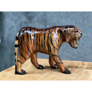 Par de estatuas de tigre de madera talladas a mano, altura de 11 pulgadas, 17 pulgadas, 18 pulgadas, escultura decorativa para el hogar y el jardín - Product Image 3