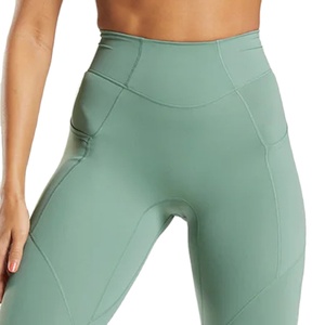 Logo personnalisable Leggings taille moyenne pour femmes Tissu tricoté de couleur unie teint en grande demande pour adultes - Product Image 4