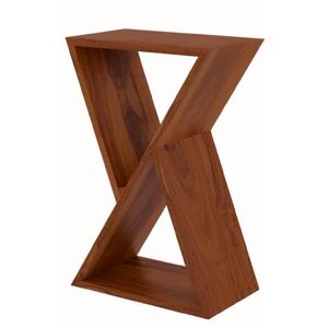Mesa de consola en forma de Z de madera maciza para sala de estar y dormitorio Acabado marrón rústico moderno - Product Image 1