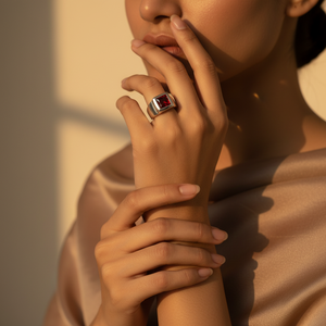 Red Gemstone <b>Signet</b> <b>Ring</b> for <b>Men</b> 925 <b>Silver</b> 14k Gold & Rhodium Plated Zircon Set in Bezel Jewelry Type - Product Image 2