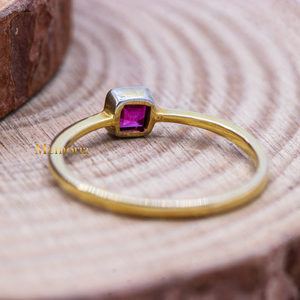 Memoria Jewels Natural Square Shape Ruby Gemstone for Certified Bezel Set Romantic 9k Solid Yellow Gold Handmade Women's Rings - Product Image 6