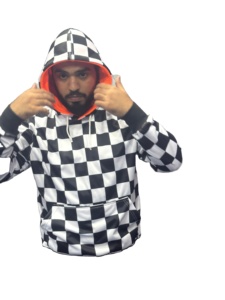 Sudadera con capucha polar de poliéster sublimado con diseño de patrón de ajedrez y forro con capucha de color fluorescente para una comodidad elegante - Product Image 5