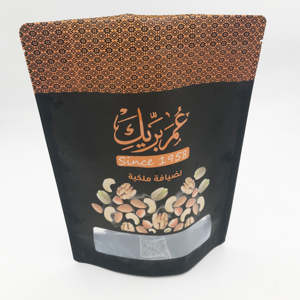 Pochette debout mate/brillante avec fermeture éclair, encoche de déchirure et fenêtre pour les collations - Matériel laminé de qualité alimentaire, usine du Vietnam - Product Image 1