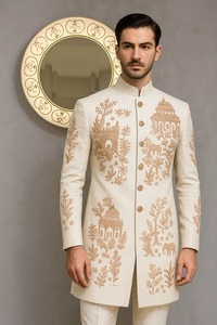 2025 @ Bordado elegante en el vestido Sherwani y pantalón personalizado para hombres con cuentas de cristal adornadas, Dabka, trabajo de piedra - Product Image 2