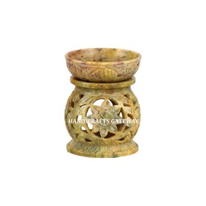 Indian Best Carving Design Soapstone Aroma <b>Oil</b> <b>Burner</b> Round Shape Fine Finishing Polished For Home Decoration Manufacturing - Product Image 1