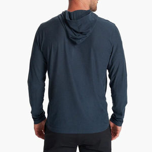 Men's Navy Blue Long Sleeve Hooded <b>UV</b> <b>Protection</b> Shirt 100% Polyester Quick Dry Solid Color Pullover Fishing Wear - Product Image 5