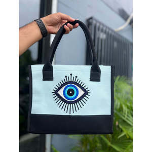 Portable Anti-Theft Evil Eye Tote <b>Bag</b> Embroidery Logo <b>Work</b> Zipper Closure Cotton Canvas Material Tote <b>Bag</b> For Everyday Use - Product Image 6
