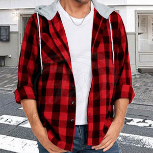 Vente en gros Chemise à capuche 100% coton solide pour hommes, tenue décontractée d'automne et d'hiver - Product Image 3