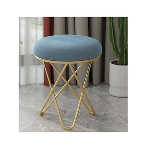 Taburete de nube de almacenamiento de tela de terciopelo moderno de Pufy redondo con estilo de acero inoxidable dorado para sala de estar dormitorio - Product Image 6