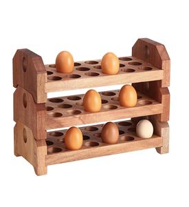 <b>Wooden</b> <b>Egg</b> Holder Countertop Storage Trays Hold Fresh Stackable Deviled Organizer Rustic <b>Egg</b> Rack Container - Product Image 1