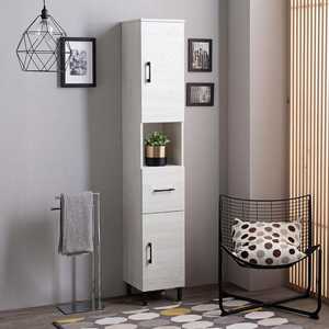 190cm Tall Ravenna <b>Storage</b> Unit in White Oak Featuring 2 Doors and a <b>Drawer</b> - Product Image 1