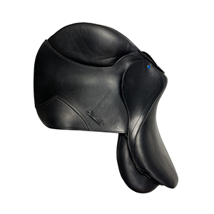 Selle de saut Matalan pour cheval, double selle profonde, adhérence équilibrée pour l'entraînement au saut d'obstacles, en cuir, avec arceau en bois, noire - Product Image 2