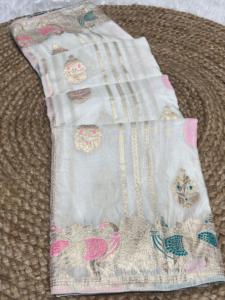 Sari de seda ruso de diseñador con trabajo de tejido Zari, Sari de desgaste de boda, Sari de desgaste de fiesta de diseñador - Product Image 6