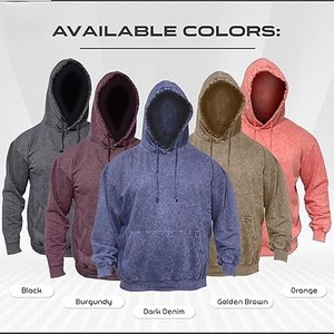 Wholesale OEM Custom Embroidered Stonewash Hoodie-Vintage Oversized Fleece <b>Pullover</b> with Pocket <b>Mens</b> Casual Long Sleeve - Product Image 6