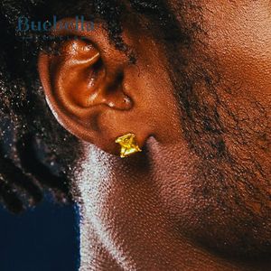 Boucles d'oreilles en moissanite pour hommes en argent 925 plaqué or 14 carats jaune coupe princesse style hip hop - Product Image 2