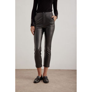 Pantalon crayon taille haute en similicuir pour femme, style cargo froissé, respirant, anti-boulochage, taille XL - Product Image 3