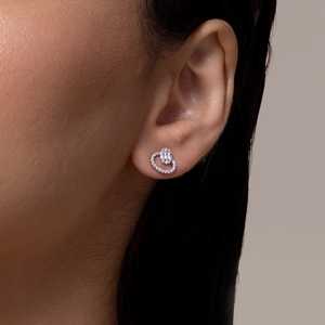 92.5 Silver <b>Earrings</b> with 14K Gold Main Material Diamond <b>Emerald</b> Cut <b>Stud</b> and Hoop Geometric Trendy Style for Engagement - Product Image 6