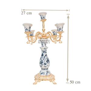 Candelabro de latón dorado de lujo con cuerpo de porcelana Floral diseño europeo clásico y soporte de cinco brazos adornado - Product Image 5