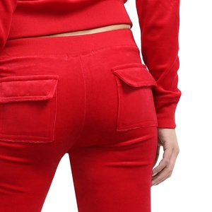 Chándal de terciopelo bordado personalizado para mujer, Tops cortos de cintura alta, pantalones de chándal para correr, Conjunto de sudadera con capucha, tela de lona de estilo deportivo - Product Image 5