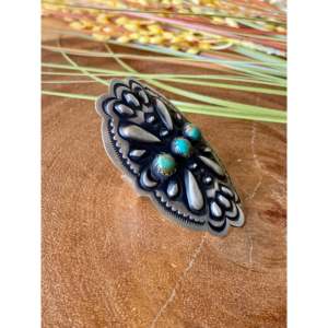 <b>Leander</b> Tahe Royston Turquoise Sterling Silver Concho Ring Bezel Set Geometric Adjustable Size 7.75 - Product Image 3