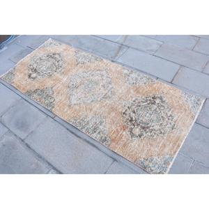 2.7x6.4 ft Rug, Turkish Vintage Rug, <b>Brown</b> Blue Camouflage <b>Wool</b> Rug - Product Image 2