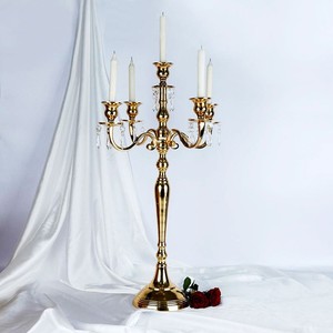 Shiny Gold Finished Metal Aluminum 5 Arm Aluminum <b>Candelabra</b> Tall Size Candle Holder Wedding Tabletop Decoration Home Decoration - Product Image 1