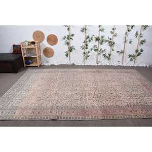 พรมวินเทจ ขนาด 7.3x11 ฟุต พรมลายดอกไม้สีเบจ ทำจากขนสัตว์ - Product Image 2
