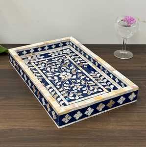 Bandeja de madreperla para decoración del hogar Bandejas de madera de resina y hueso con faizacraft - Product Image 3