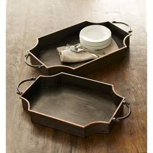 Bandeja de madera de mango con mango de metal Bandeja redonda de madera de acacia de alta exigencia para servir para restaurante y hogar - Product Image 2