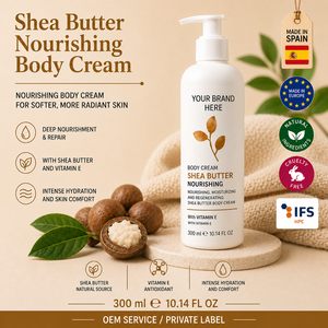 Crème pour le corps au beurre de karité en marque privée 300 ml OEM |   Crème hydratante intense pour peaux sèches |   Réparation à l'Aloe Vera |   Espagne UE - Product Image 1
