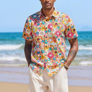 Nueva camisa de playa suelta de manga corta a rayas de lino y algodón con estampado de playa de verano para hombre de alta calidad - Product Image 2