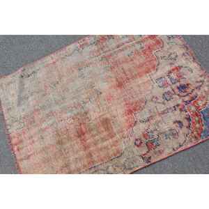 Alfombra Vintage, Alfombra Turca de 2.6x3.5 pies, Alfombra de Lana a Rayas Rojas y Azules - Product Image 5