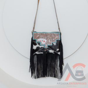 Sac à main occidental élégant fabriqué à la main en cuir de vachette véritable sac à franges Unique Deck Of Cards Gambler Cowgirl Crossbody Handbags - Product Image 4