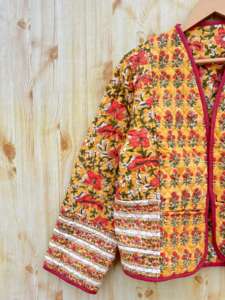 Chaqueta de estilo Kimono acolchado Reversible con estampado de bloque de mano indio para mujer, prendas de vestir exteriores informales de algodón para todas las estaciones - Product Image 5