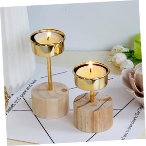 Bougeoir chauffe-plat en bois bougeoir doré nordique bureau Topper cheminée décor bois décor mariage décor bois bougie support - Product Image 2