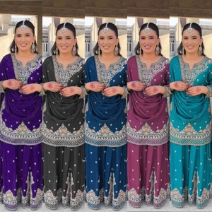 FATEMA FASHION ผู้จัดจำหน่ายจากอินเดีย ออกแบบอย่างหรูหรา สวยงาม ชุดแฟชั่นดีไซเนอร์ ผ้าไหมชิโนน ชารารา ปาลาซโซ ซัลวาร์ คามีซ ปักลาย - Product Image 6