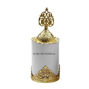 Quemador Bakhoor de incienso de metal con recubrimiento en polvo de color negro con tapa superior chapada en oro de alta calidad y base de la India al precio más bajo - Product Image 2