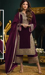 Siqvance Costume de travail et pantalon avec broderie Chinon Dupatta Pure Viscose Velours avec broderie Salwar Kameez Vêtements - Product Image 4