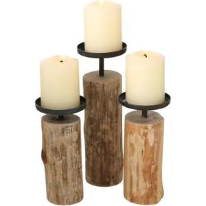 Portavelas de madera antiguo rústico Base ancha Acento de mesa hecho a mano único para velas de té Suculentas o baratijas - Product Image 5