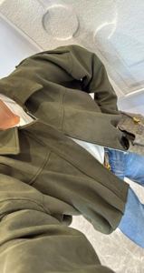 Automne femmes Double boutonnage en peau de mouton Blazer vert daim uni teint solide motif coupe-vent bouton printemps hiver Polyester - Product Image 2