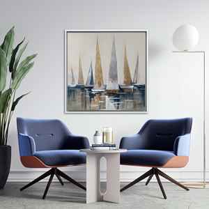 Modern Sailboats: Printed Canvas Artwork in <b>Gold</b> & Silver,WHITE <b>FRAMED</b> CANVAS - Product Image 1